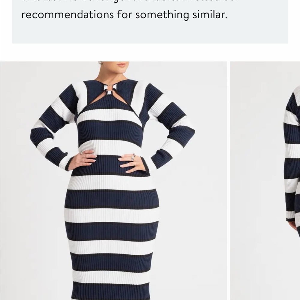Eloquii Navy and White Striped Long Sleeve Dress